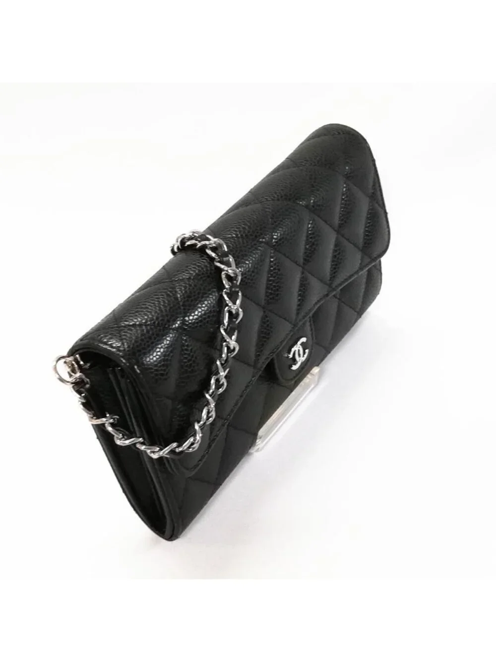 Chanel Wallet Caviar Leather Chain Black Shoulder